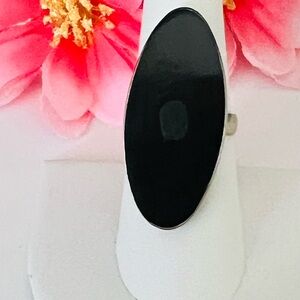 Vintage silver and large Black Oval stone Ring size 8